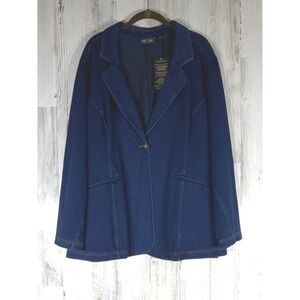 Diane Gilman DG2 Denim Blazer 3X Petite Blue Stretch Single Button Jacket Blazer
